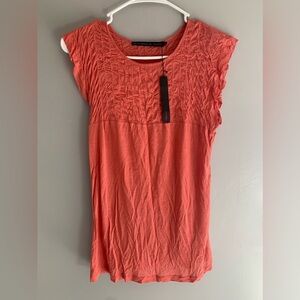 Womens Development by Erica Davies Coral Short Flutter Sleeve Smock Neck Top L